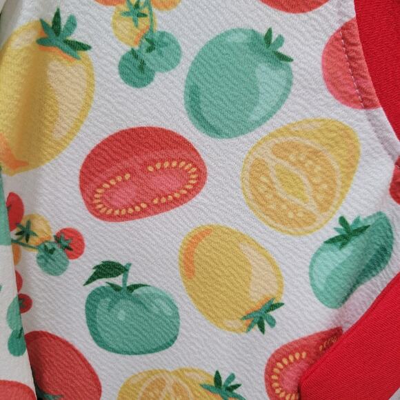 Unique Vintage Ivory Red Tomato Print Flare Dress Size 1X (16) - Picture 5 of 12